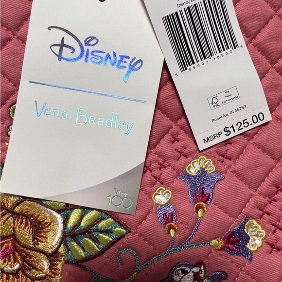 Vera Bradley Disney Bambi Small Vera Coral Tote Bag & RFID Wristlet w/Embroidery - Picture 10 of 14